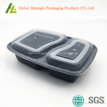 Black plastic food container with clear lid